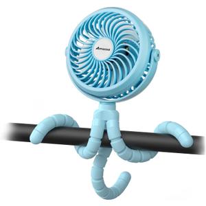 AMACOOL Battery Operated Stroller Fan Flexible Tripod Clip On Fan with 3 Speeds and Rotatable Handheld Personal Fans for Car Seat Crib Bike Treadmill (Blue)