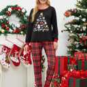 MyFav Matching Family Christmas Pajamas Set Soft Holiday Clothes Sleepwear (Black, L)