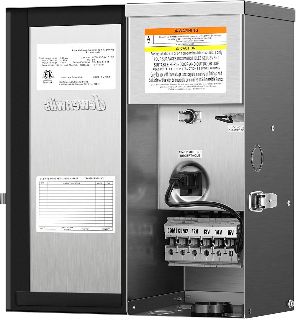 DEWENWILS 300W Multi-Tap Low Voltage Transformer, 120V AC to 12V/13V/14V/15V AC,Stainlees Steel Shield, Outdoor Transformer for Low Voltage Landscape Lighting, Spotlight, Pathway Light, ETL Listed