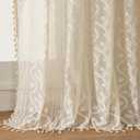 WAZZIO Boho Lace Curtains 2 Panels 63 Inches -Cute Vintage Victorian Sheer Panel Drape French Country Floral Pattern & Tassel Light Filtering Privacy for Bedroom Dining Living Room,Beige,W52x L63