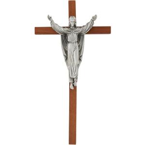 Christian Brands Crucifixes - Wooden Risen Christ Hanging Wall Cross, 10" H, Walnut Finish