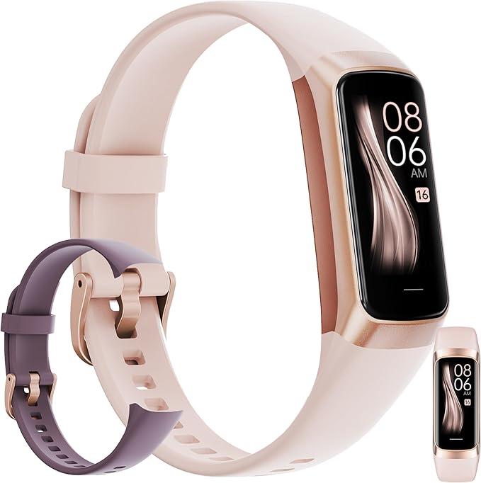 Fitness Tracker, Step Tracker Sport Bracelet Pedometer Calories Women, 1.1" AMOLED Smartwatch 3ATM Waterproof with Blood Pressure/Heart Rate Monitor for Men, Smart Watch for Android/iOS Phones (Pink)