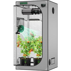 VIVOSUN G336 36"x36"x72" Grow Tent, 3x3 FT Advanced Gray Mylar Tent with 19mm Poles, Observation Window and Floor Tray for Hydroponic Plants for VS2000/VS3000