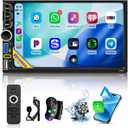 Wireless Double Din Car Stereo Apple CarPlay Android Auto,7" Touchscreen Car Radio Receivers, Bluetooth 5.2,FM AM Radio,Backup Camera,Physical Knob,SWC,Equalizer,Subwoofer,MirrorLink,USB/Type-C
