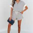 KevaMolly Womens Lounge Sets V Neck Tee and Casual Short Set Casual Pocket Decoration Two Piece Sets (White, XL)