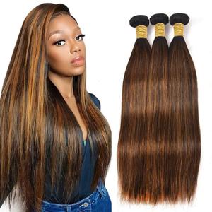 Human Hair Bundles 14 16 18 Inch Chocolate Brown P4/30 Straight Wave Bundles Human Hair 100% Unprocessed 12A Soft Sewn In Hair with Double Weft for Black Women