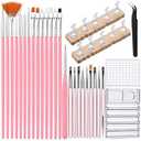 Quaferen Nail Brushes for Nail Art 39PCS Nail Brush Tools Set with Nail Stand Holder 2-in-1 Nail Art Palette Professional Acrylic Nail Brushes Kit for Beginners Home Salon
