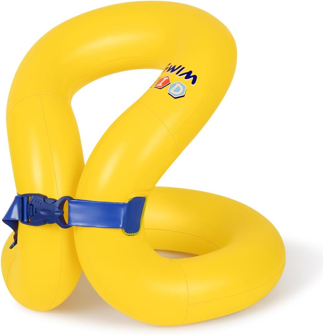 Floaties Swim Vest for Child, Portable Inflatable Pool Floats Swimming Ring with Adjustable Safety Buckle, Safety Swim Arm Bands with Double Surround Air Bag, Durable Float Tube for Kids (M(for weight:50-88lbs), Yellow)