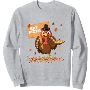 Funny Thanksgiving Turkey Eat Pizza Sweatshirt, M