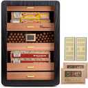 Humidors, Cedar Wood Humidor with Digital Hygrometer, Drawers, Humidifiers and Gold-Plated Hardwares. humidor Cabinet for Men Husband Father, 300 Cigars Capacity Black Color