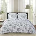 Vaulia Soft Microfiber Floral Duvet Cover Queen Size, Blue Chic Botanical Print Pattern, Lightweight and Breathable Design, 3-Piece Set (1 Duvet Cover 2 Pillow Shams)