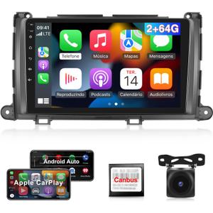 [2G+64G] Car Radio for Toyota Sienna 2011 2012 2013 2014, Android 13 Touch Screen Car Stereo, Carplay/Android Auto/1080P/HiFi Audio/Bluetooth + AHD Backup Camera + MIC