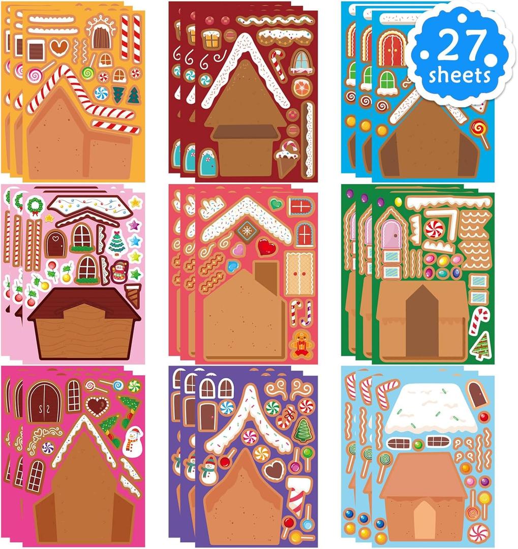 Make a Gingerbread House Stickers 27 PCS Make Your Own Stickers Christmas Crafts for Kids DIY Gingerbread House Christmas Party Classroom Art Activity Favors