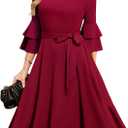 DRESSTELLS Women's Cocktail Dress 2026, A-Line Midi with 3/4 Bell Sleeves for Spring & Wedding Guest, 2XL
