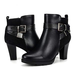 mysoft Women's Zipper Booties Chunky Stacked Heel Ankle Boots Buckle Strap Ankle 11W