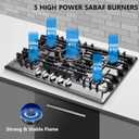 30 Inch Gas Cooktop, Built-in 5 Burners Stainless Steel Stovetop with Thermocouple Protection LPG/NG Convertible Stove Dual Fuel Cooktop DM527-SA02B