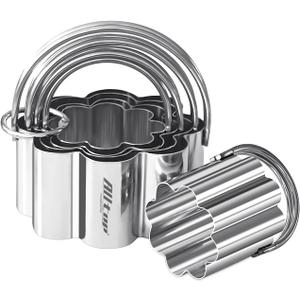 ALLTOP Scalloped Biscuit Cutters with Handle, Stainless Steel Cookie Cutter, Professional Baking Essential Tool for Pastry, Scone, Donut-Flower Shaped