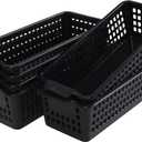 Plastic Slim Storag Basket, 6 Packs Small Organizer Basket Bins, Black