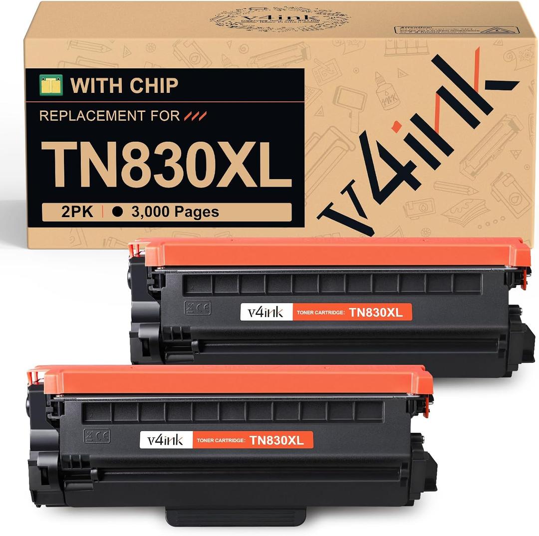 V4ink Compatible TN830XL Toner Cartridge Ink for Brother HL-L2460DW Printer Replacement for TN830XL TN830 TN-830 Toner Set for DCP-L2640DW HL-L2405W HL-L2400D MFC-L2820DW HL-L2480DW Printer (2 Black)