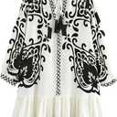 Womens Floral Printed Button Down Boho Mini Dress V Neck Long Sleeve A Line Casual Vacation Spring Dresses (Medium)