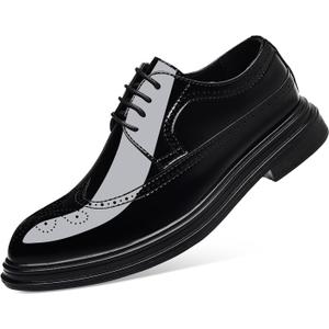 ZUAUOOT Men's Dress Shoes Patent Leather Casual Lace Up Business Formal Wingtip Shoes Black 39