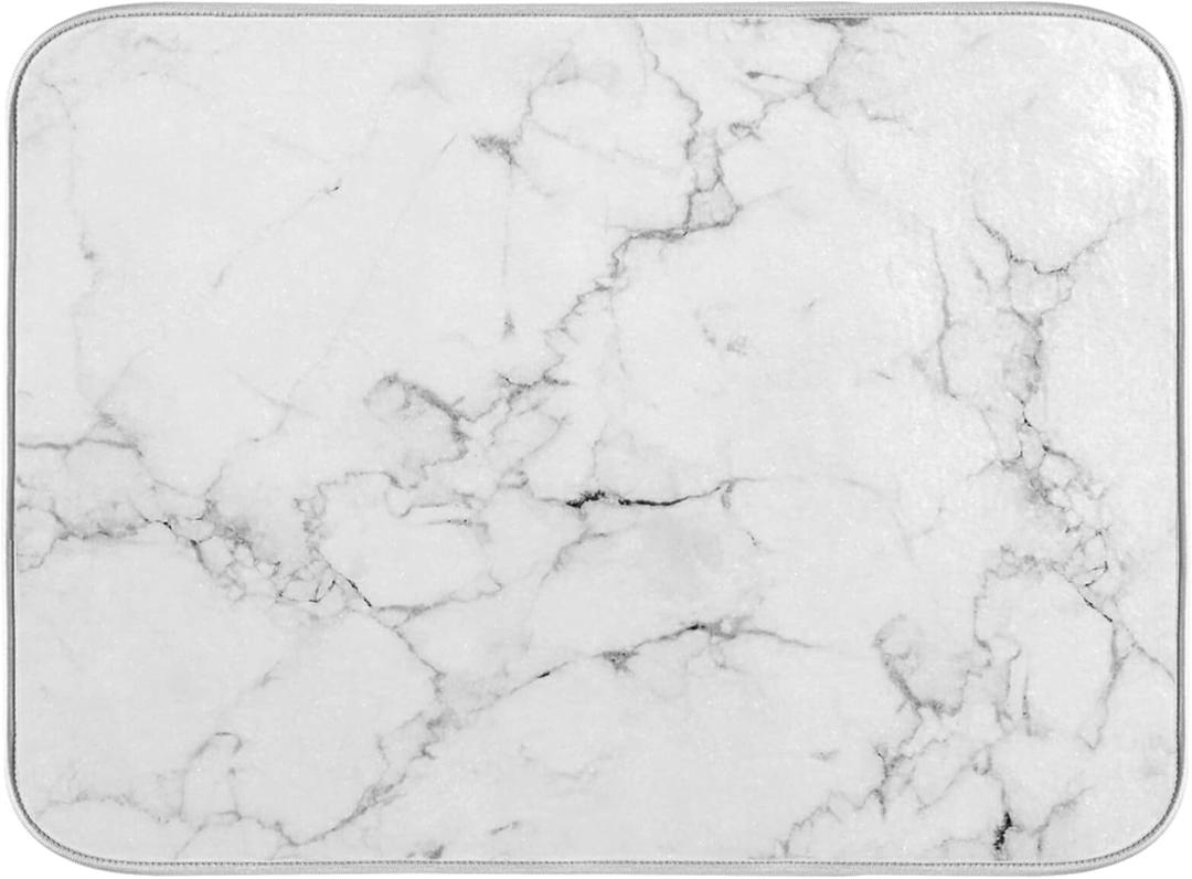Absorbent Dish Drying Mat for Kitchen Counter - Marble Print Microfiber Drying Pad, Reversible Drainer Mats for Countertop, Medium 16 x 18 inch