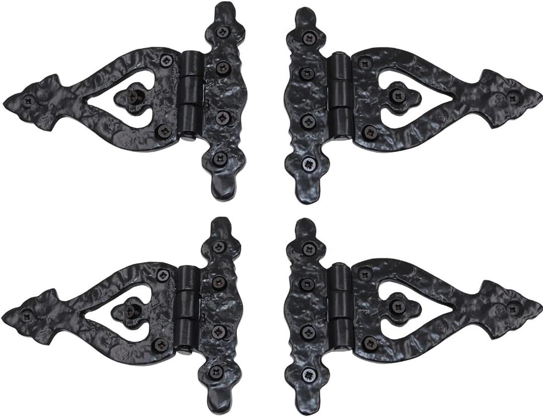 The Metal Magician Black T-Strap Hinges, Pack of 4 Heavy Duty Barn Door Hinges (5.2" x 4.5") for Wooden Fences Heavy Duty, Decorative, Farm Gate Hinge (Black)