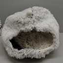 Hezotco Large Cat Bed for Indoor Cats, Soft Fluff Indoor Dog House& Cat Cave for Small Dogs. Pet House for Puppy with Cat Teasing Ball 22.8"*18.5"*22.8"(Coffee+White)