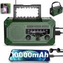 10000mAh Emergency Hand Crank Radio with LED Flashlight, AM/FM NOAA Portable Weather Alert Radio, Solar Powered Radio with Phone Charger, USB Charged, Headphone Jack, SOS Alarm, Compass for Outdoors (green)