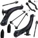 Detroit Axle -Front End 10pc Suspension Kit for 2008-2013 Nissan Rogue 14-15 Rogue Select 2 Front Lower Control Arms Assembly 2 Sway Bars 4 Inner Outer Tie Rods 2009 2010 2011 2012 Replacement 2 Boots