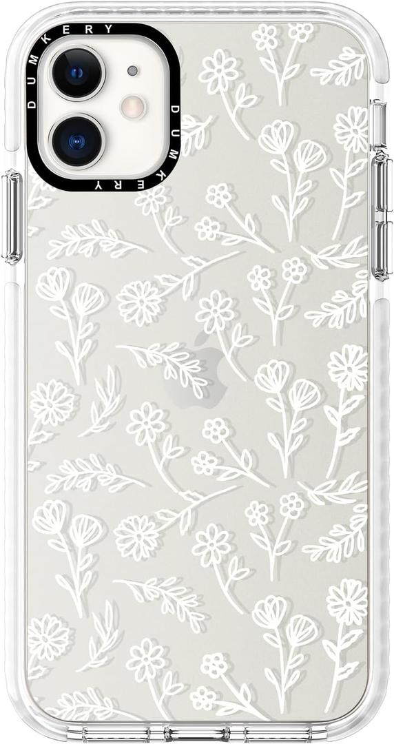 Dumkery Cute White Flowers Case Compatible with iPhone 11 Clear Case, Floral Aesthetic Pattern, Soft TPU Full Body Protection Shockproof Slim Cases Cover for Girls Women