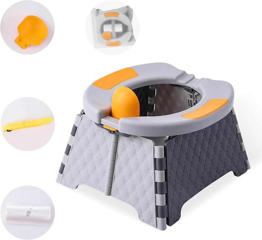 Portable Foldable Travel Potty for Toddlers, Kids Toilet Seat for Car, Camping, Indoor Outdoor - Splash-Proof Design, Easy Clean Training Seat with 30 Disposable Waste Bags (Gray) by Yszawmx