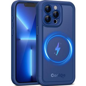 COOLQO Magnetic for iPhone 13 Pro Case, Dual Layer Matte Scratch-Resistant, Blue