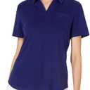 Women's V-Neck Ruffle Design Polo Shirts Short Sleeve Collared Loose Casual Tunic Blouses with Pocket (Blue, S)