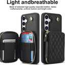 Phone Case for Samsung Galaxy S24 5G Wallet Cell Cover with Tempered Glass Screen Protector Wrist Crossbody Strap Lanyard Stand RFID Blocking Credit Card Holder S 24 24S G5 SM-S921U Women Girls Black