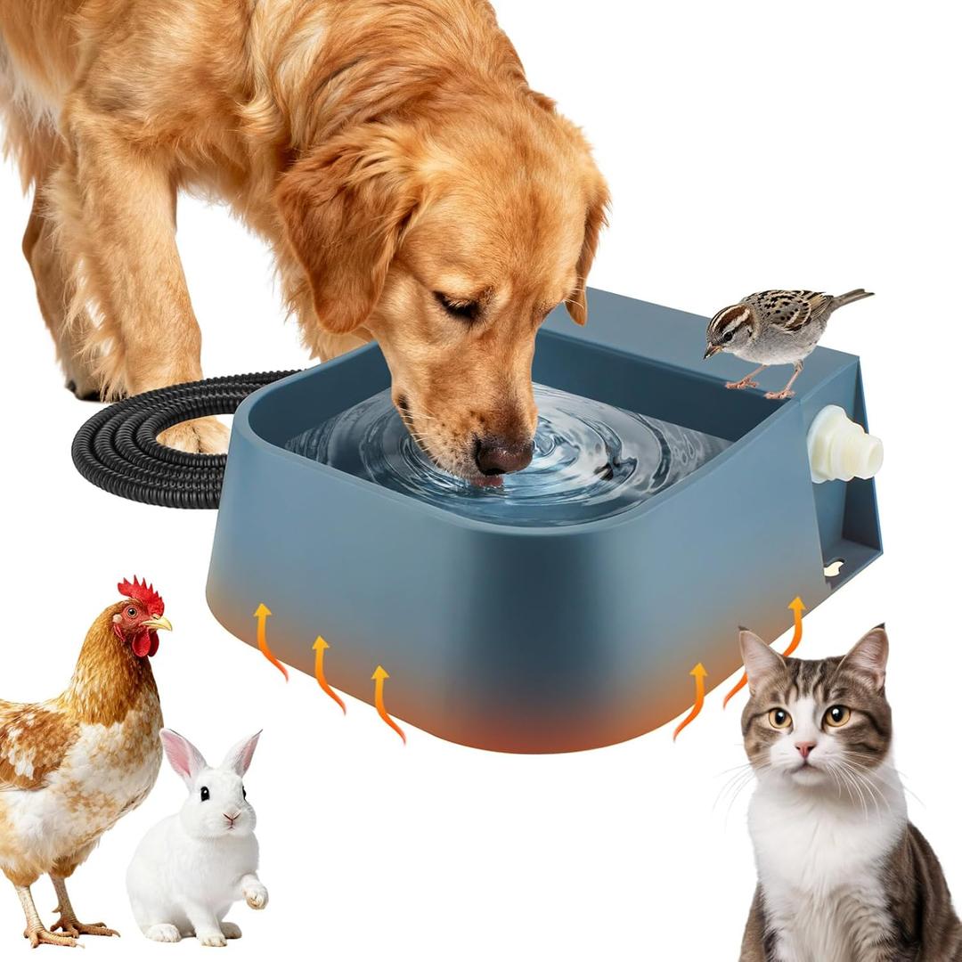 Automatic Heated Water Bowl for Dogs Cats, Self-Filling Water Heated Dog Bowl in Winter, Pet Waterer with Heater Fit Chickens Rabbits Birds, Outdoor Use No Freezing, 2L (2.1 Quarts)