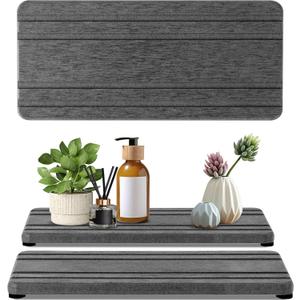 2PCS Water Absorbing Stone Tray, Quick Drying Diatomite Stone Sink Tray, Water Absorbent Diatomite Coasters for Kitchen Sink, Bathroom Counter Hand Soap Dish Toothbrush Holders (2pcs 2110cm Dark Gray Stripe)