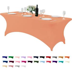 Spandex Table Cover for 8FT or 4ft or 6ft Table Universal Fitted Stretch Tablecloth for Party, Banquet, Wedding and Events-Peach