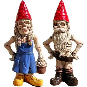 3PCS Male and Female Halloween Skeleton Gnome Couple Garden Statue Zombie Gnome Sculptures Resin Dwarf Figurines for Indoor Home Ornaments Outdoor Patio Yard Lawn Porch Decor