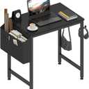 Lufeiya Small Desk for Small Spaces, 24 Inch Kids Girls Study Writing Mini Desks for Bedroom, Simple Modern Laptop PC Little Side Table with Storage Bag Headphone Hooks, Black, 23.6