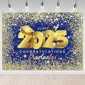 Mocsicka Class of 2025 Backdrop 10x8ft Graduation Royal Blue and Gold Congrats Grad Party Photo Backdrops Graduate Party Decorations Photography Studio Background