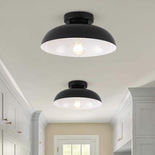 PAKOKULA 2 Pack Industrial Ceiling Light, Black Flush Mount Ceiling Light 12 Inch Kitchen Light Fixtures for Hallway Bedroom Entryway Porch Foyer Bathroom Laundry Room