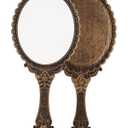 XPXKJ Hand Mirror Vintage Handheld Mirror with Handle Vanity Makeup Mirror Travel Mirrors (Rust Gold)
