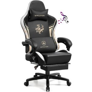 GTPLAYER Gaming Chair with Bluetooth Speakers and Footrest, Dragon Series Video Game Chair, Heavy Duty, Ergonomic, Esports Computer Office Chair, (Blackwhite)