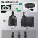 SongLong 25W 400GPH 10ft Cable Ultra Silent Water Pump with Tubing, Overheat Protection | Perfect for Small Fountains, Fish Ponds & Hydroponics