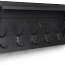 Wall Mounted Coat Rack Shelf, Rustic Wooden Country Style 24" Entryway Shelf with 5 Rustic Hooks Featuring Solid Pine Wood. Perfect Touch for Your Entryway, Mudroom, Kitchen, Bathroom and More, Black