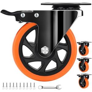 QNCZ Caster Wheels, 5 Inch Heavy Duty Casters Set of 4, Silent Industrial Casters Load 2600lbs, Swivel Casters for Furniture, Workbench and Cart Wheels