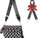 Checkered Crossbody Bag for Women/Spacious Nylon Bum Bag Two Shoulder straps/Sling Bag for Women Purse Checkerboard (Black and Gray Plaid)