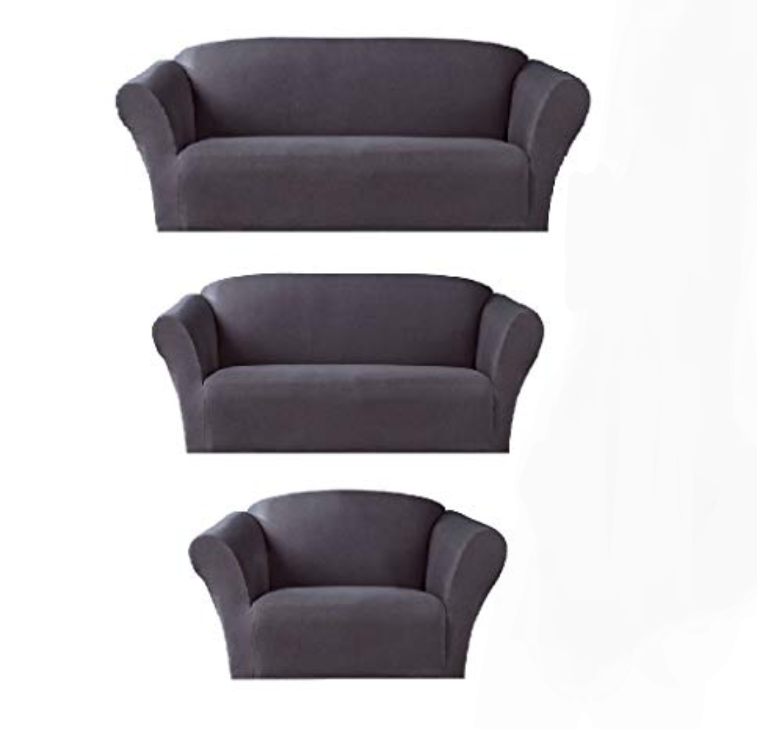 Homrelexa 3-Piece Cover Set, Sofa, Loveseat, and Arm Chair Slipcovers, Form fit Stretch, Wrinkle Free, Furniture Protector, Sofa Covers for Living Room, Polyester Spandex (Dark Grey)