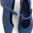 Women's Mary Jane Flats with Arch Support, Square Toe Ballet Flats, Comfortable Knit Dress Shoe (6, Navy Blue)